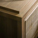 【ラタン&アッシュ材ナイトテーブル】レトロデザインのベッドサイドテーブル tzm-538