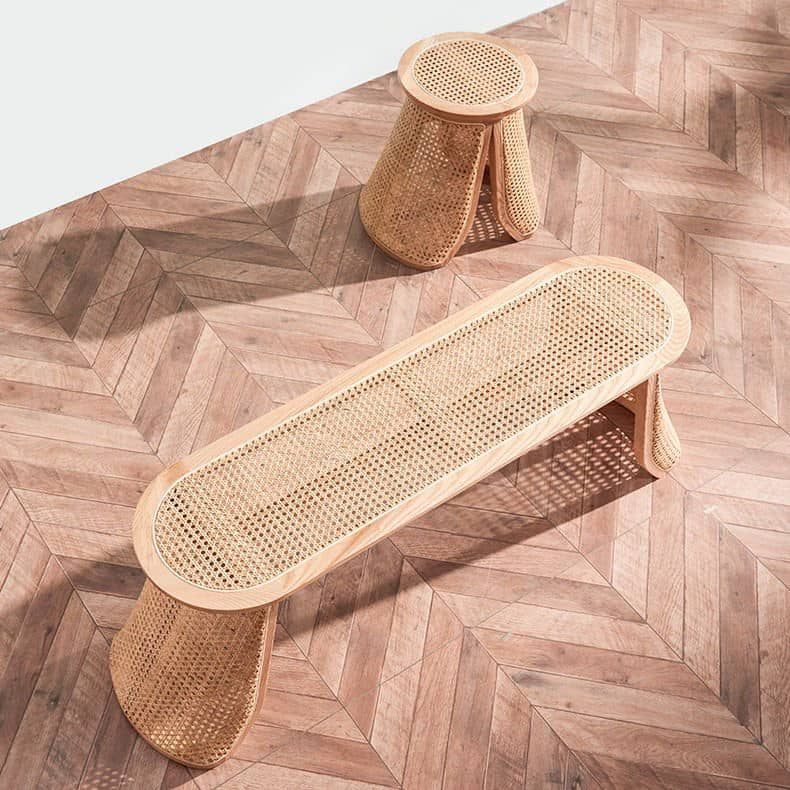 【おしゃれなラタン&アッシュ材スツール|ナチュラルデザイン椅子】 tzm-539