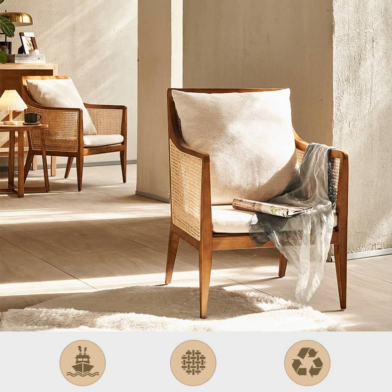 高級ラタンとアッシュ材使用!北欧風デザインチェア 綿麻クッション付き tzm-541