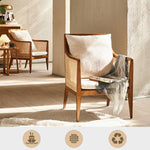 高級ラタンとアッシュ材使用!北欧風デザインチェア 綿麻クッション付き tzm-541