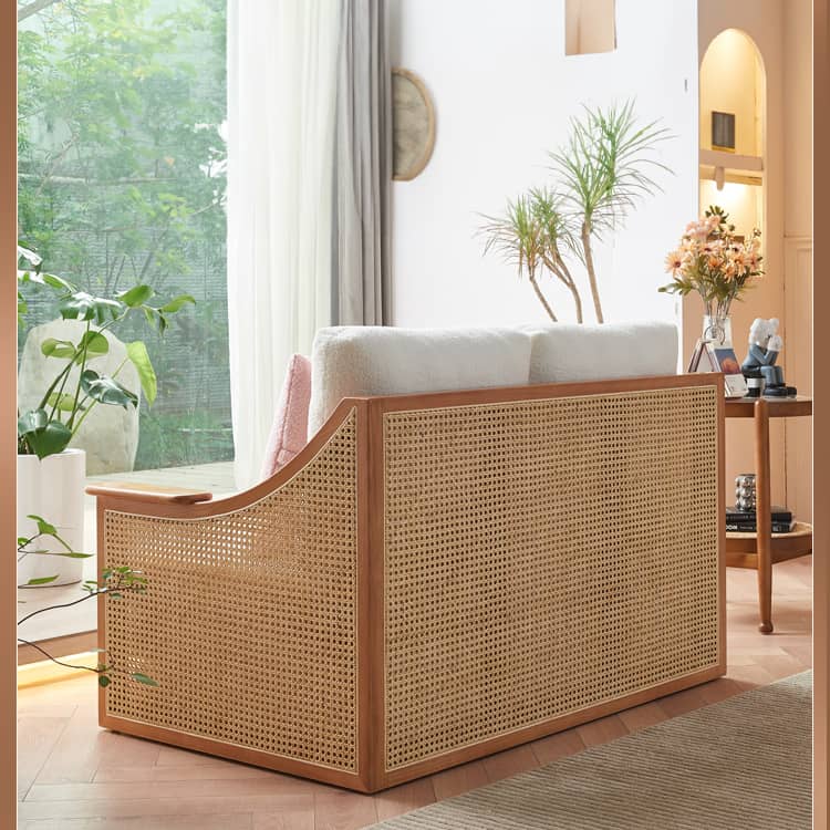 高級ラタン&アッシュ材のシープボアソファー - 快適さとデザイン性を極めた一品 tzm-544