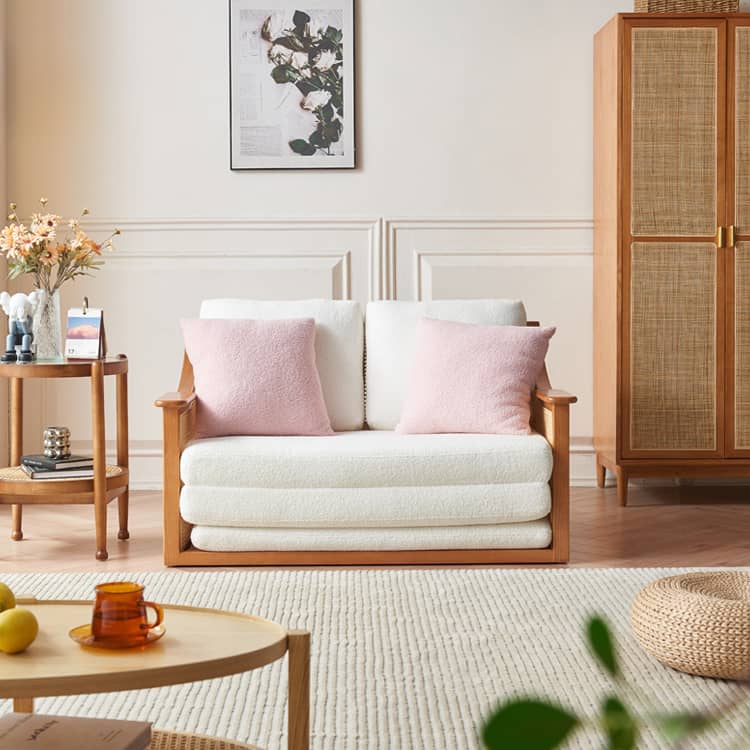 高級ラタン&アッシュ材のシープボアソファー - 快適さとデザイン性を極めた一品 tzm-544