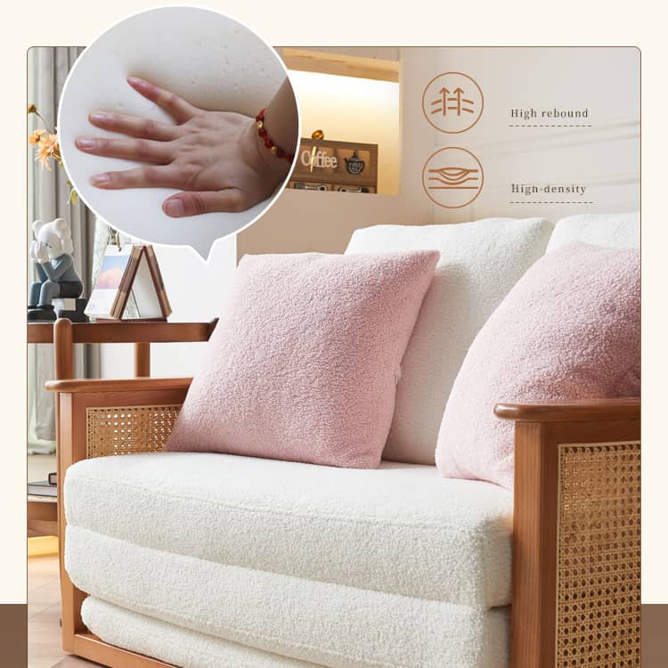 高級ラタン&アッシュ材のシープボアソファー - 快適さとデザイン性を極めた一品 tzm-544