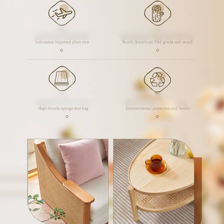 ラタン&アッシュ材のエレガントセンターテーブル | 高級感溢れるデザイン tzm-545