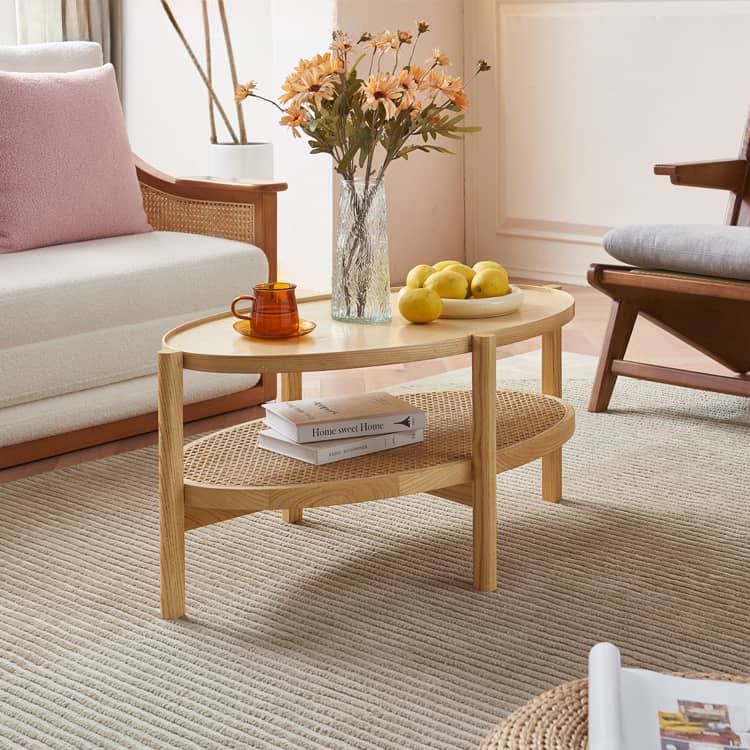 ラタン&アッシュ材のエレガントセンターテーブル | 高級感溢れるデザイン tzm-545