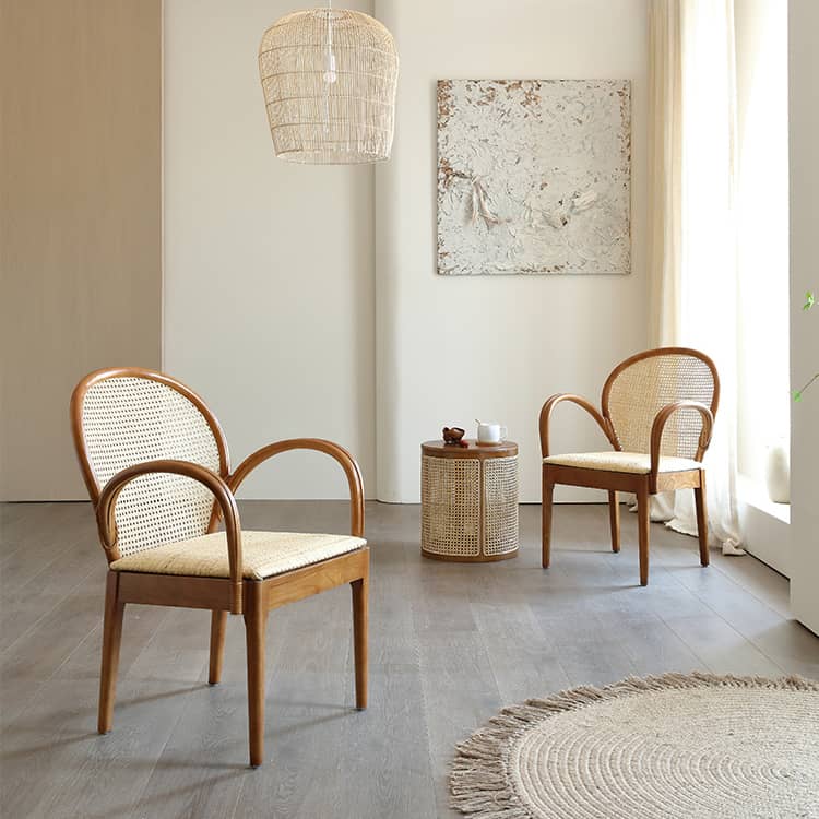 ラタンとアッシュ材チェア|高級感溢れるデザインと天然素材の融合 tzm-552