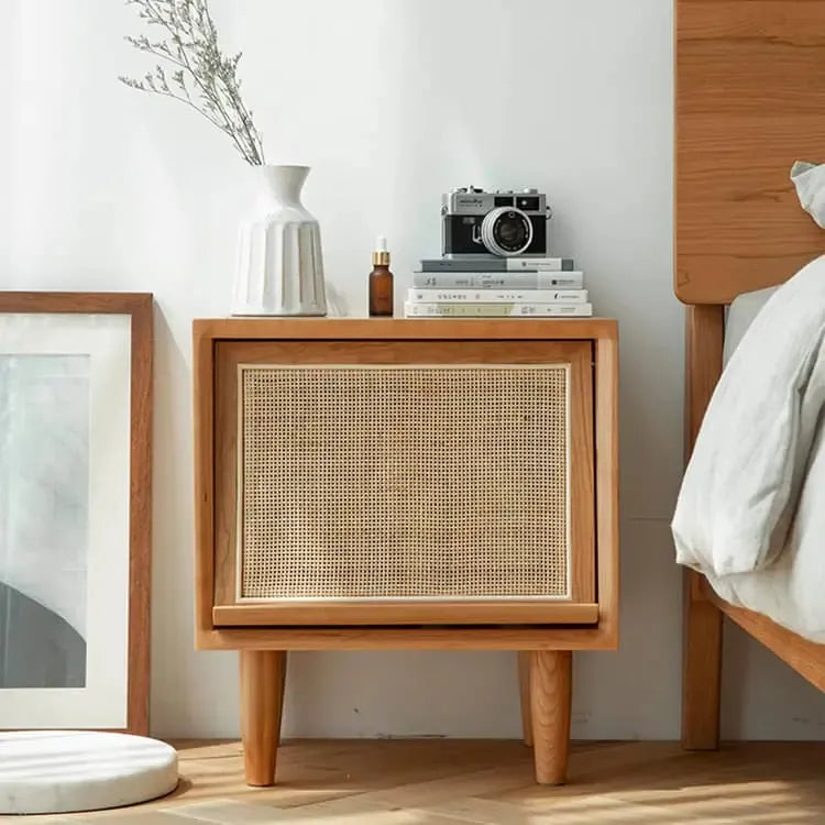 ナイトテーブル ブラウン チェリー材 ラタン xbjj-xzctg-nighttable