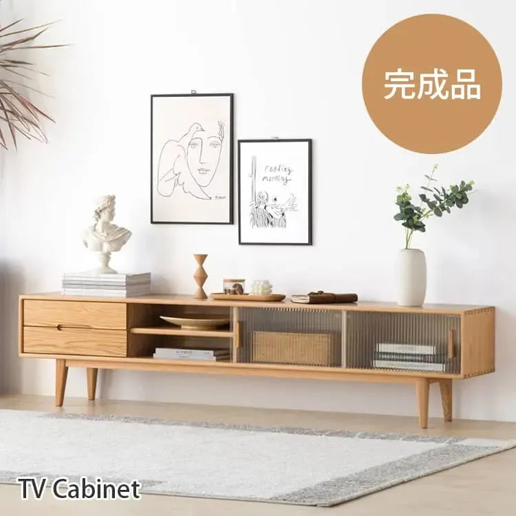 テレビ台 ナチュラル オーク材 キリ材 ガラス ysys-f8083-tvstand