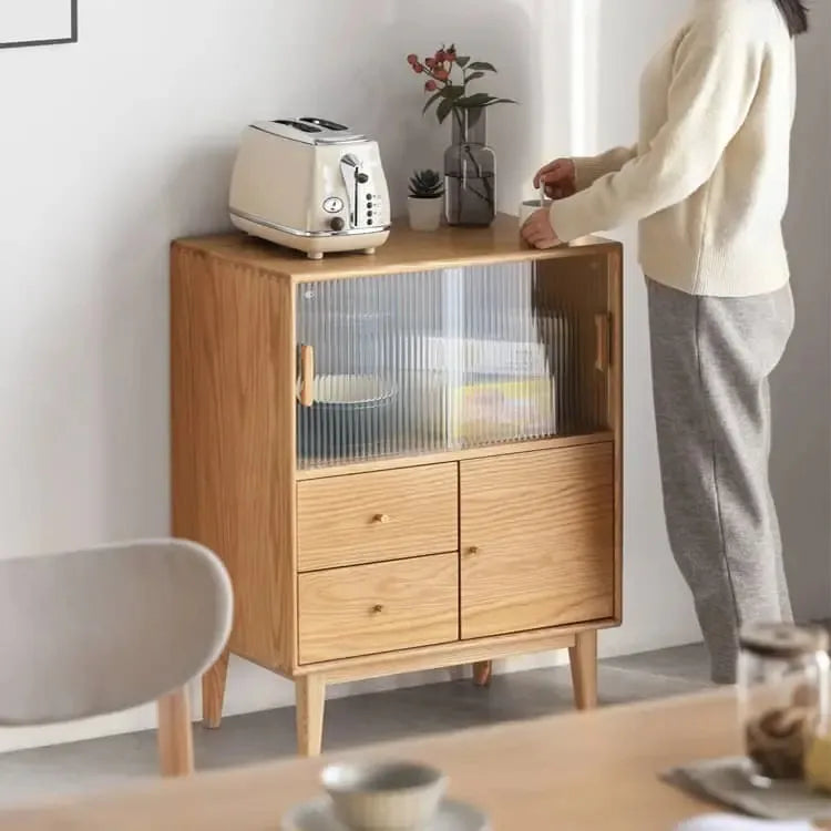 キャビネット ナチュラル オーク材 キリ材 ガラス 真鍮 ysys-f8103-cupboard