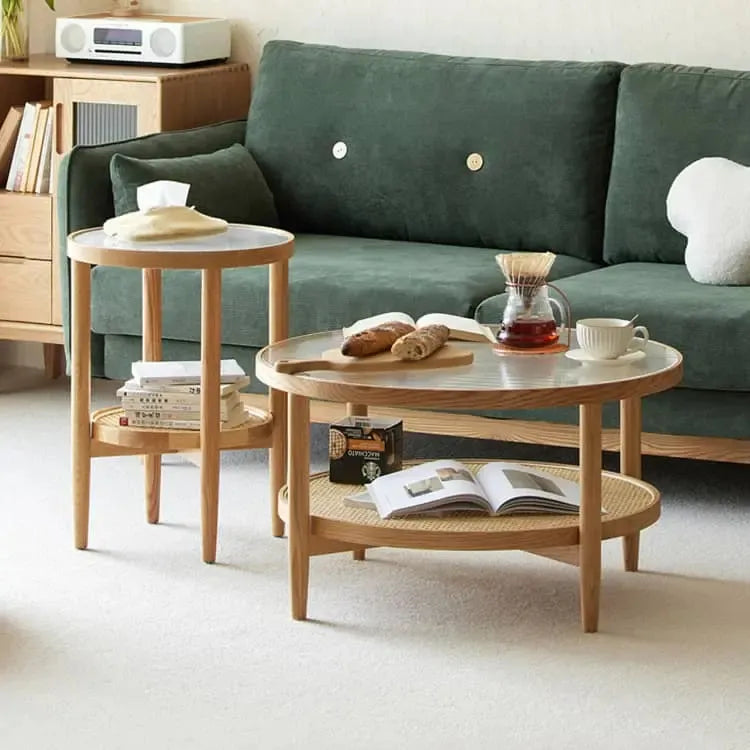 センターテーブル ナチュラル オーク材 ラタン ガラス ysys-i3074-table