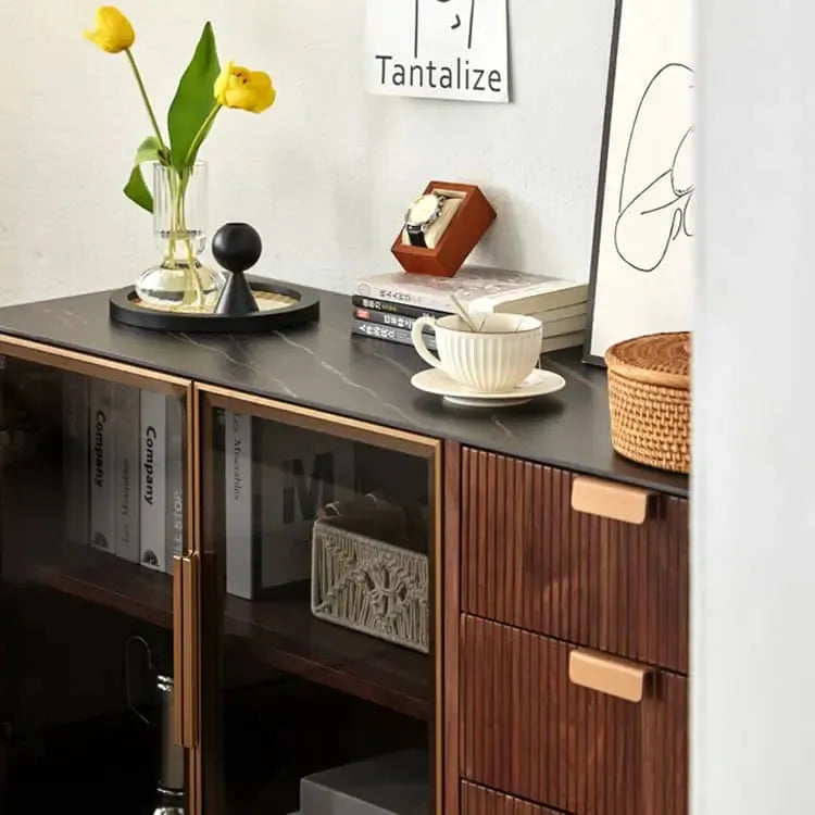 キャビネット ブラウン ウォールナット材 セラミック キリ材 ガラス 真鍮 ysys-i6141-cupboard