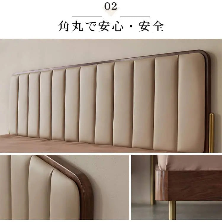 ウォールナット無垢材すのこベッド クッション付きベッドフレーム キング?ワイドダブル対応 木製ブラウンysys-i8019 -bed