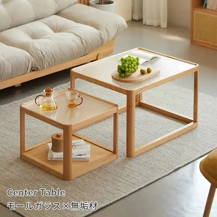 センターテーブル ナチュラル オーク材 ガラス ysys-l7072-table
