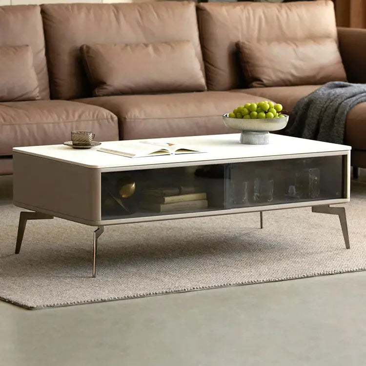 センターテーブル ホワイト セラミック カバ材 強化ガラス スチール キリ材 ysys-l8072-table