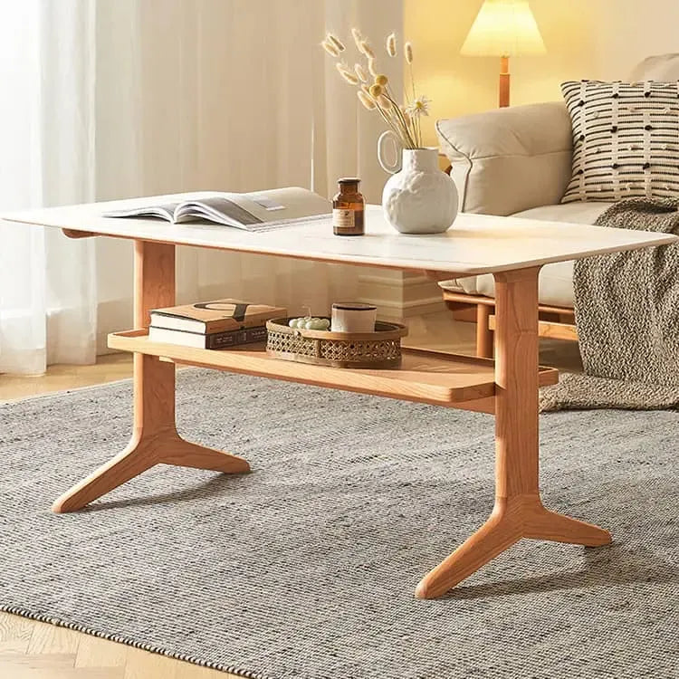 センターテーブル ブラウン セラミック チェリー材 ケヤキ材 ysys-l9073-table