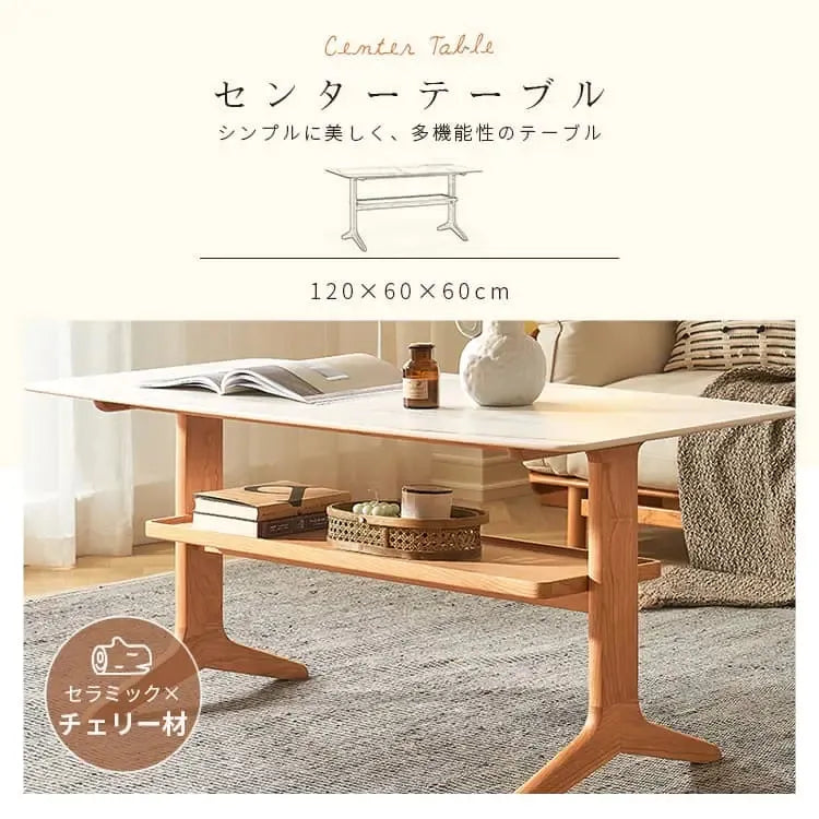 センターテーブル ブラウン セラミック チェリー材 ケヤキ材 ysys-l9073-table
