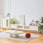 クリーム色ハイレッグテレビ台 抽屉収納+ガラス扉付き リビング用おしゃれインテリアボード yw-189