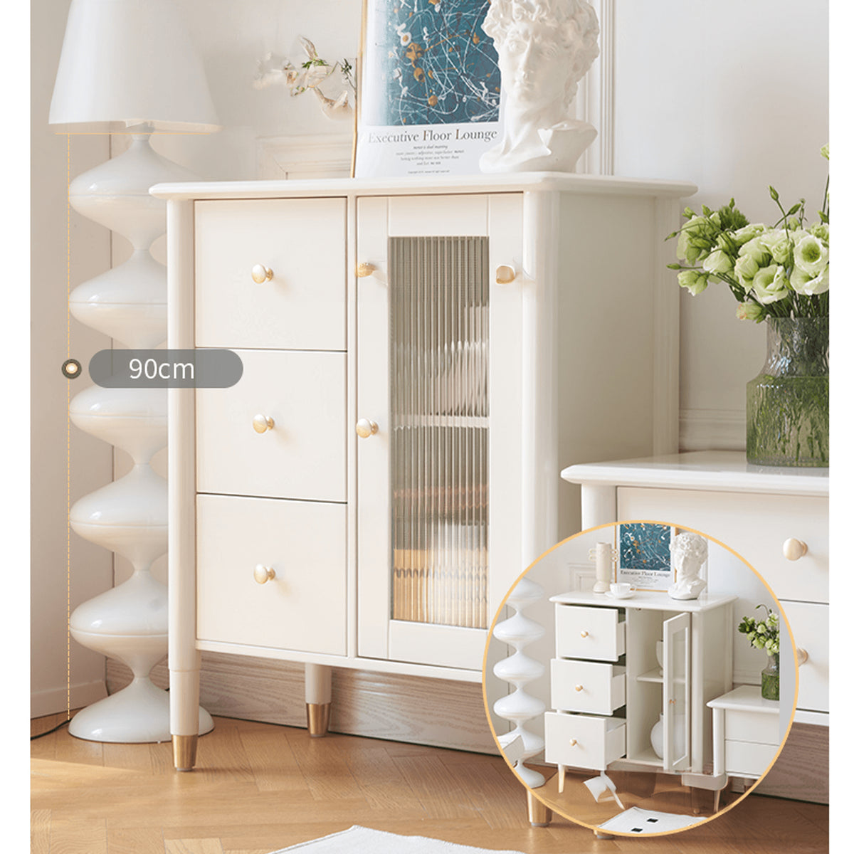 【高品質オーク&ガラスキャビネット】モダンデザインMDF収納棚 - おしゃれなインテリアに最適 yw-190