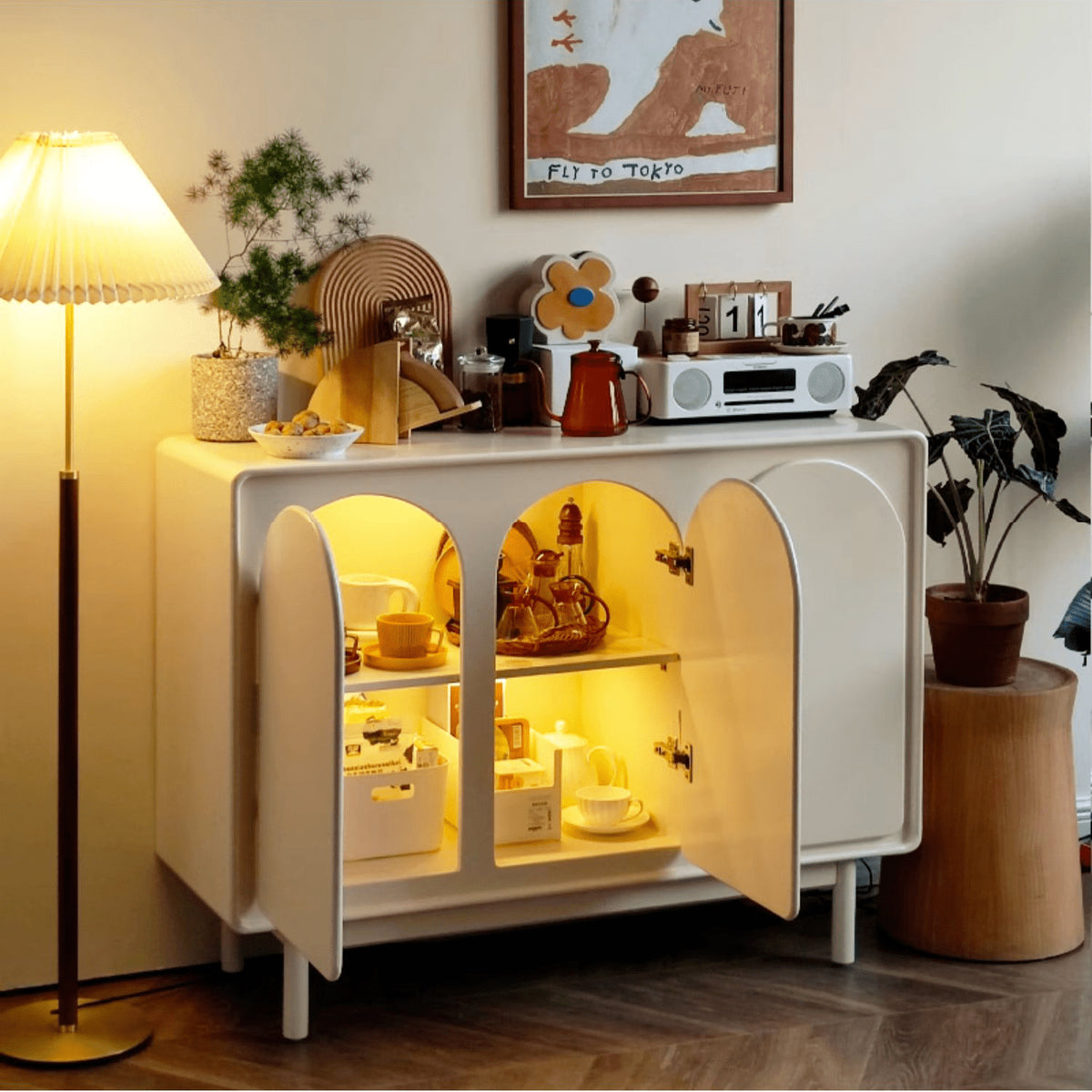 おしゃれなMDF集成材キャビネット|収納力抜群のデザイン家具 yw-199