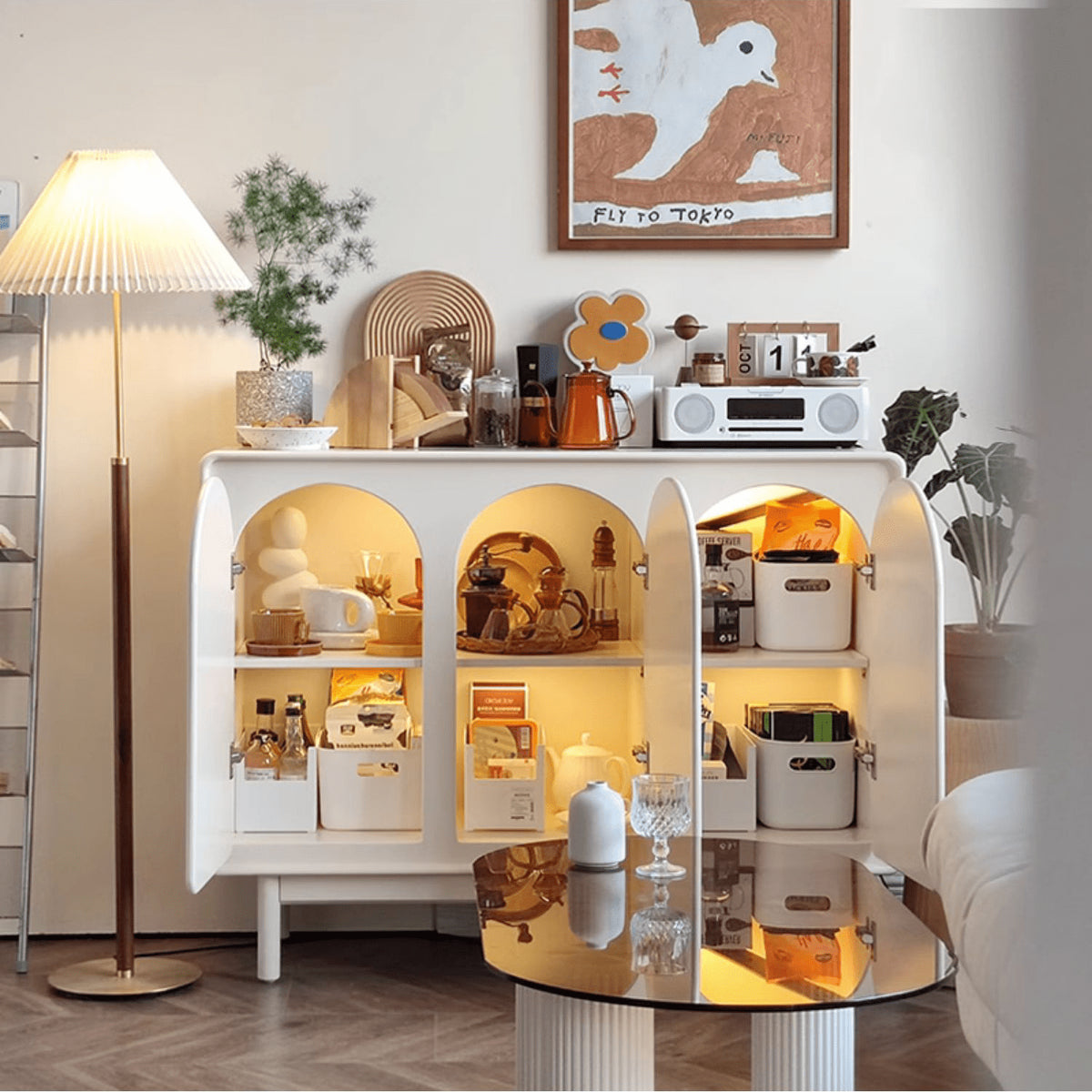 おしゃれなMDF集成材キャビネット|収納力抜群のデザイン家具 yw-199