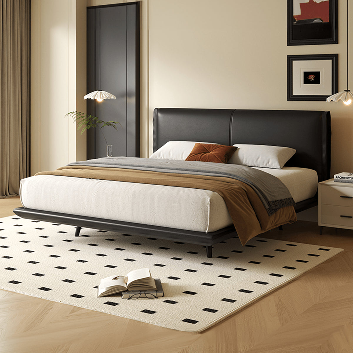 「高級PUレザー&木製ベッド:究極の快適さとスタイリッシュデザイン」 yw-202