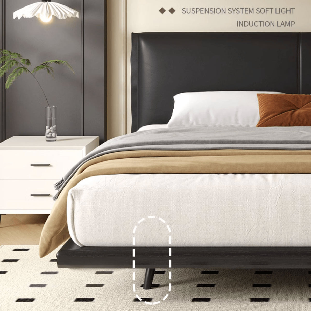 「高級PUレザー&木製ベッド:究極の快適さとスタイリッシュデザイン」 yw-202