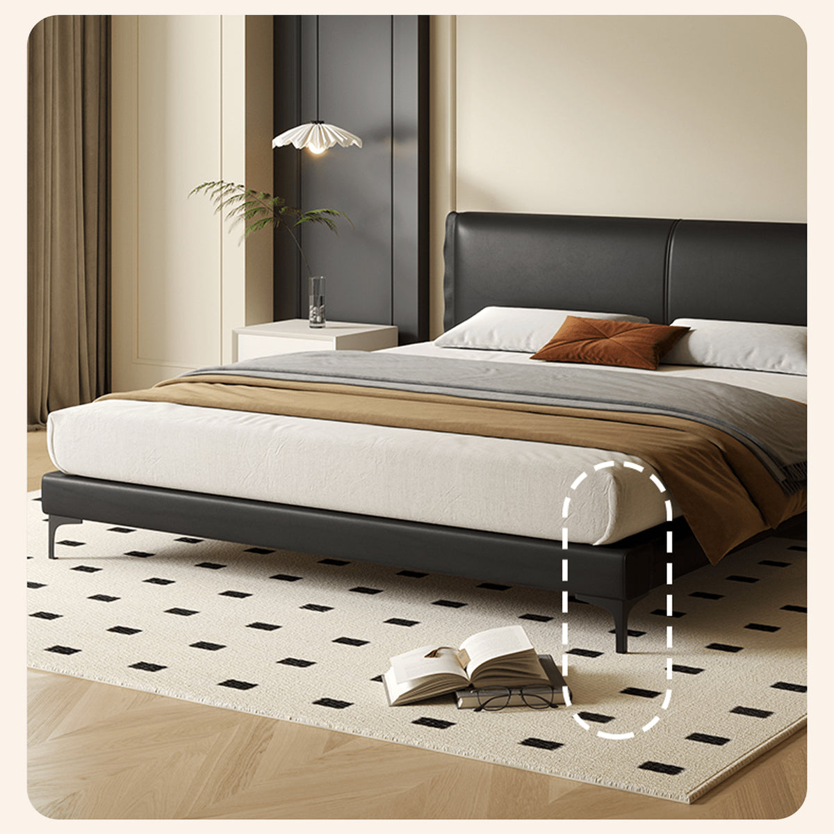 「高級PUレザー&木製ベッド:究極の快適さとスタイリッシュデザイン」 yw-202