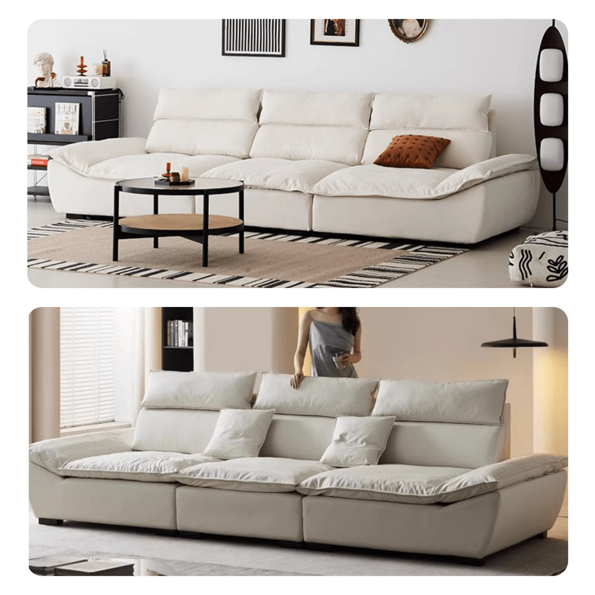 『高級感溢れるソファー - 合皮 フェイクレザー使用、ホワイトグースダウンとパインで極上の座り心地』 yw-217