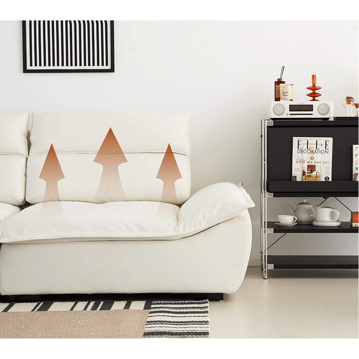 『高級感溢れるソファー - 合皮 フェイクレザー使用、ホワイトグースダウンとパインで極上の座り心地』 yw-217