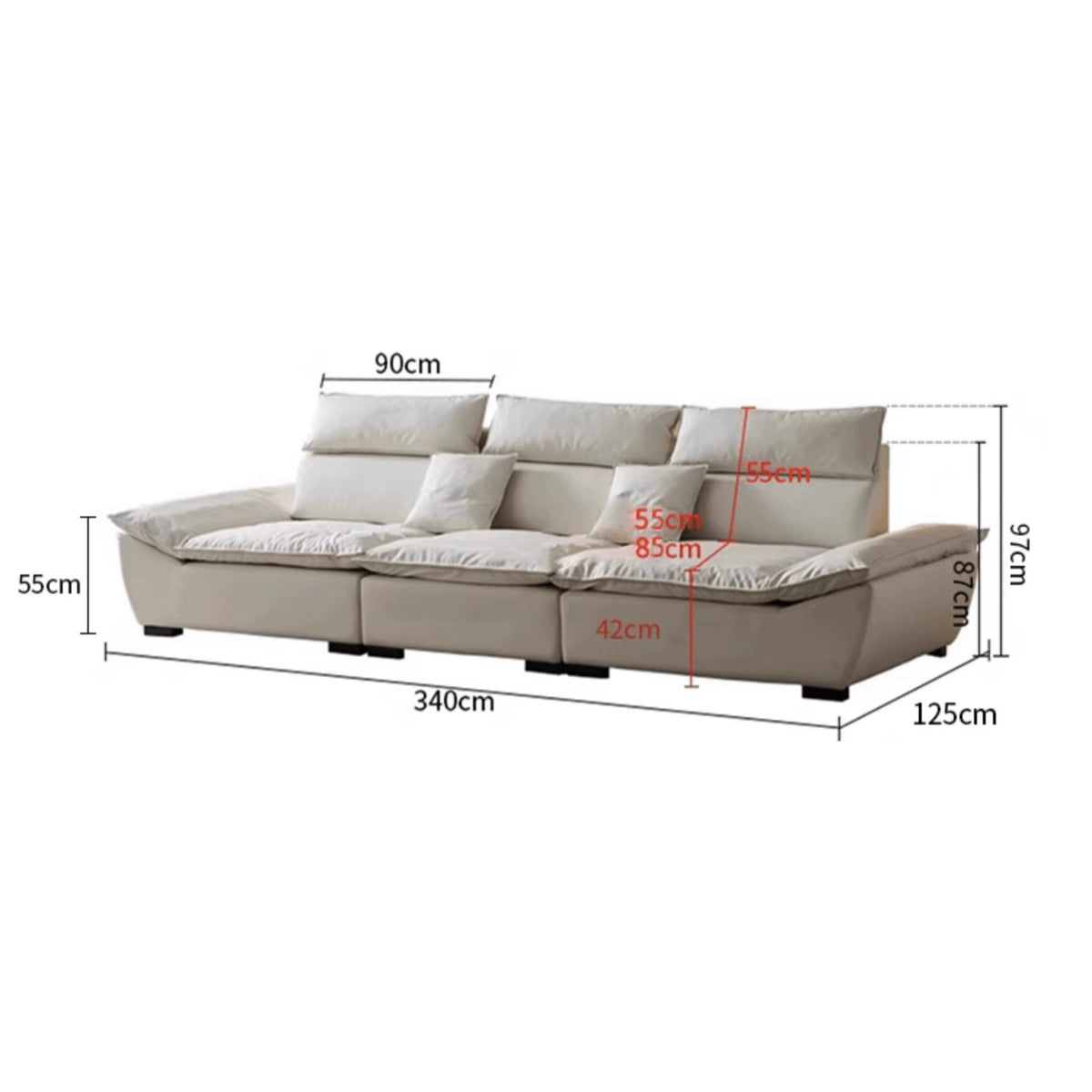 『高級感溢れるソファー - 合皮 フェイクレザー使用、ホワイトグースダウンとパインで極上の座り心地』 yw-217