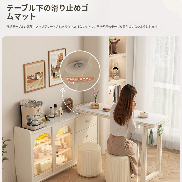 カップボード一体型 折りたたみダイニングテーブル|クリーム系デザイン 壁付け対応 アイランド風 zsd-0203-24