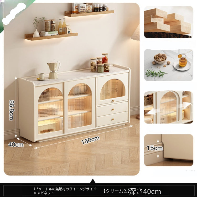 カップボード一体型 折りたたみダイニングテーブル|クリーム系デザイン 壁付け対応 アイランド風 zsd-0203-24