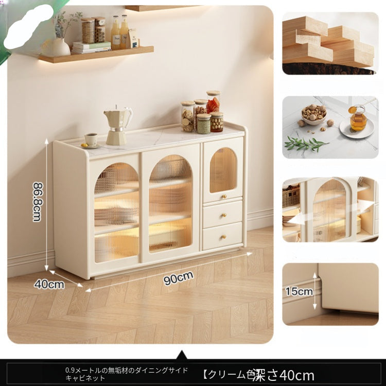 カップボード一体型 折りたたみダイニングテーブル|クリーム系デザイン 壁付け対応 アイランド風 zsd-0203-24