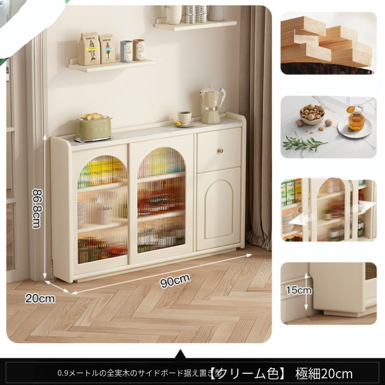 カップボード一体型 折りたたみダイニングテーブル|クリーム系デザイン 壁付け対応 アイランド風 zsd-0203-24