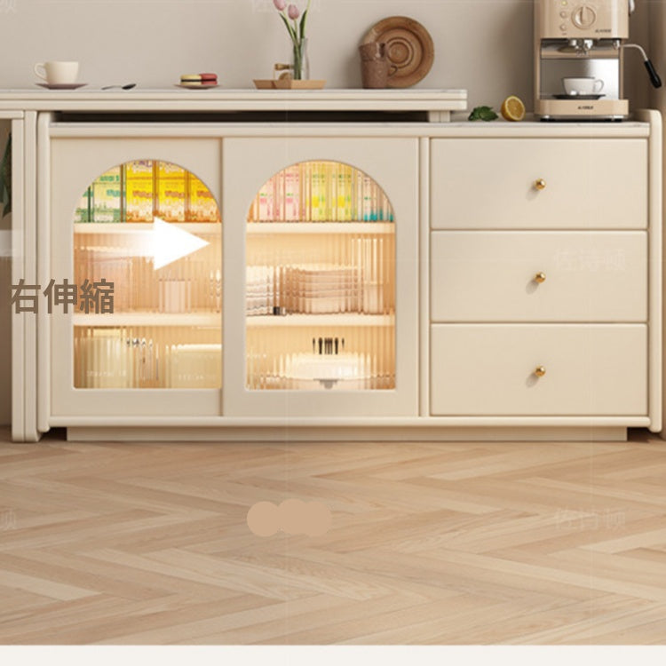 カップボード一体型 折りたたみダイニングテーブル|クリーム系デザイン 壁付け対応 アイランド風 zsd-0203-24