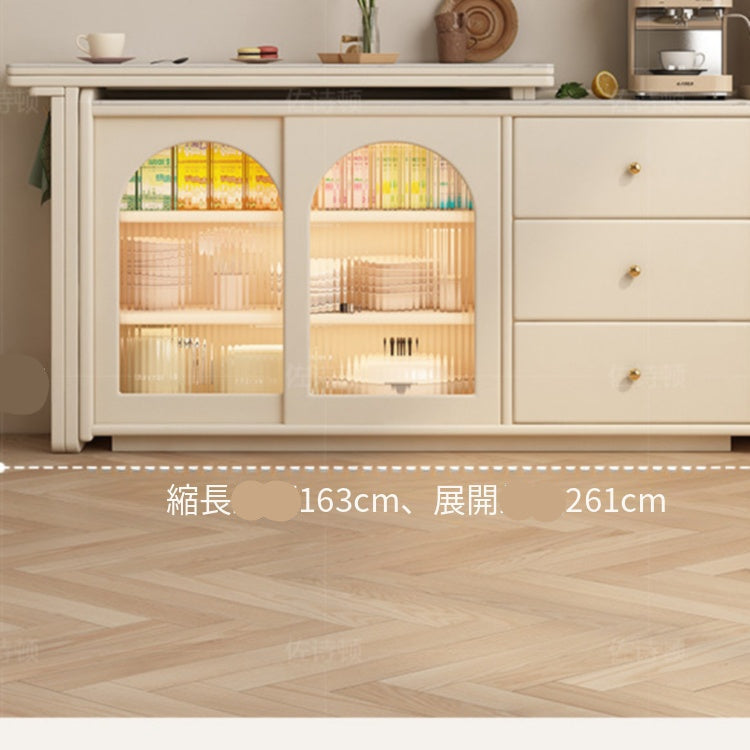 カップボード一体型 折りたたみダイニングテーブル|クリーム系デザイン 壁付け対応 アイランド風 zsd-0203-24