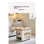 折りたたみ式 サイドテーブル ワゴン|キャスター付き ナチュラルウッド調 ソファ横 テーブル リビング用 天板が回転します zz-0209-life