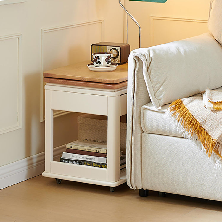 折りたたみ式 サイドテーブル ワゴン|キャスター付き ナチュラルウッド調 ソファ横 テーブル リビング用 天板が回転します zz-0209-life