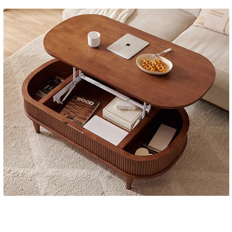木製センターテーブルフルーテッドデザイン＆リフトアップ天板付き 0001-table
