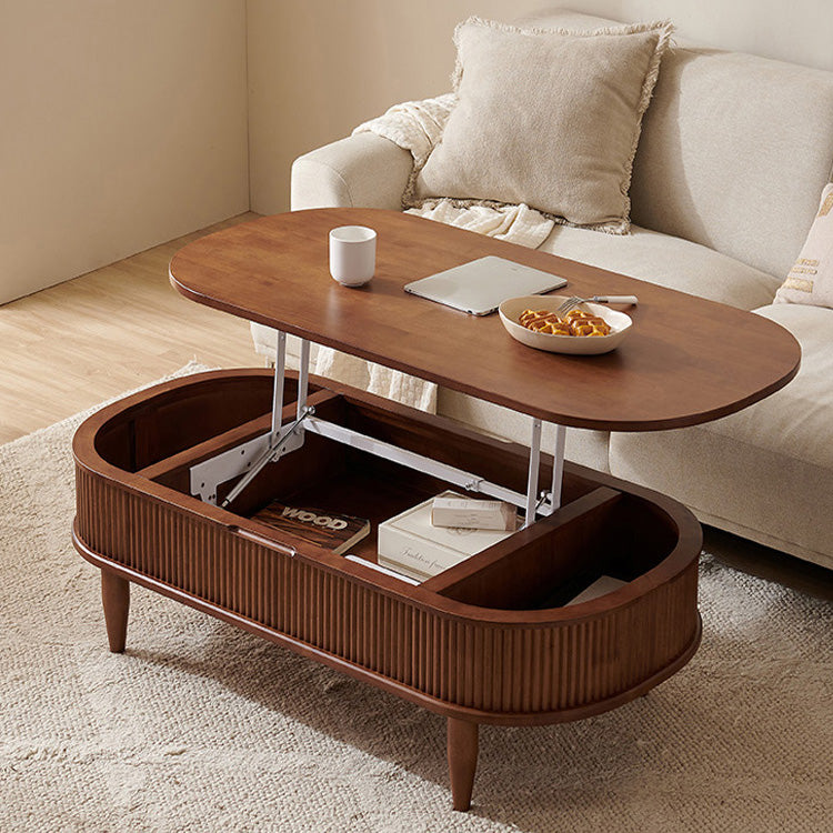 木製センターテーブルフルーテッドデザイン＆リフトアップ天板付き 0001-table