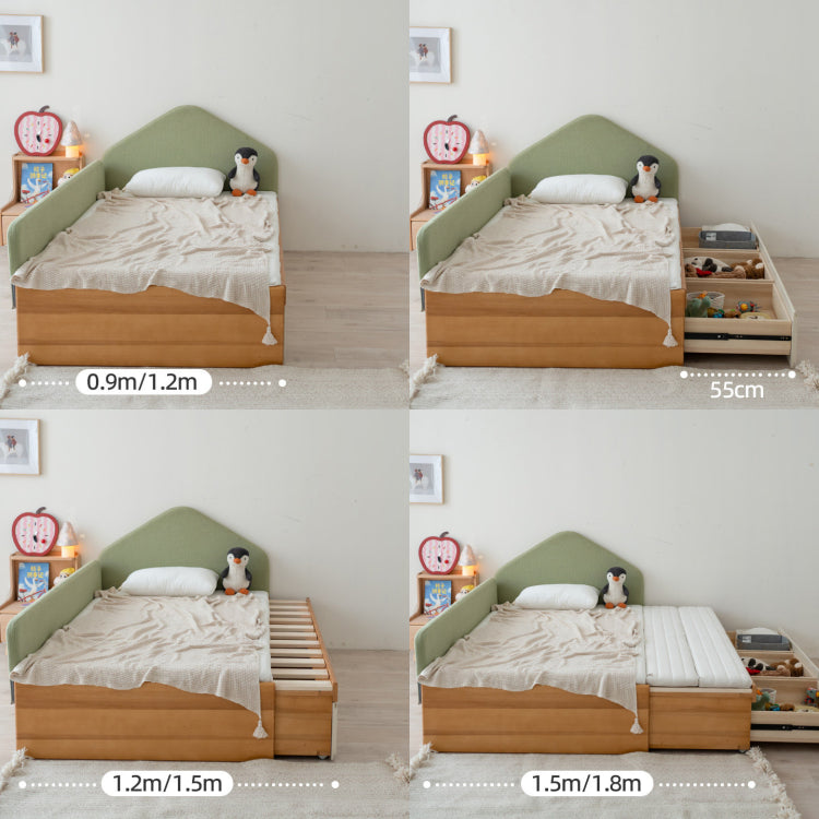 伸縮式キッズベッド 天然木無垢材 幅調整可能 収納引き出し付き tsh-112-17