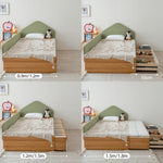 伸縮式キッズベッド 天然木無垢材 幅調整可能 収納引き出し付き tsh-112-17