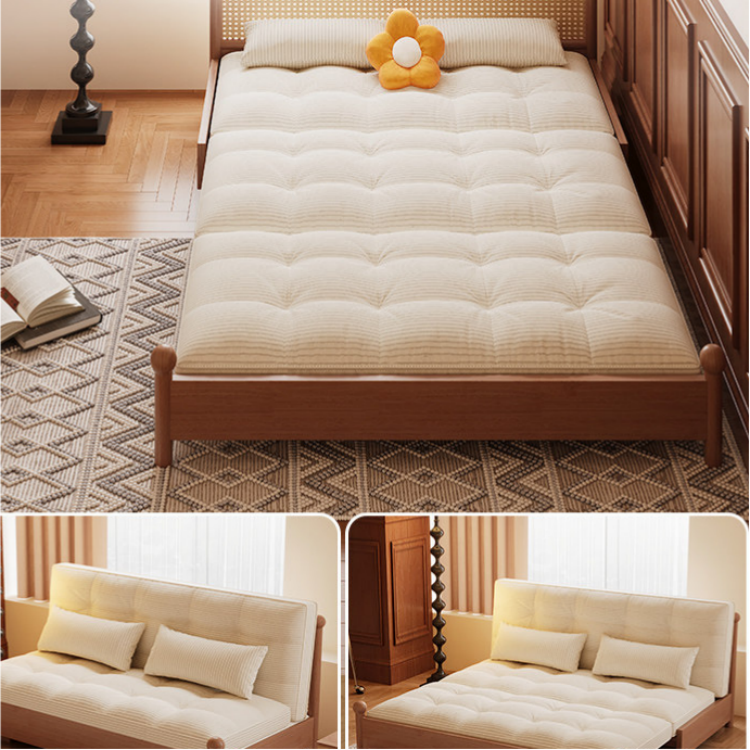 折りたたみソファベッド 実木フレーム リビング・書斎対応 ラタン編み 引き出し式 伸縮ミニソファ 綿麻ファブリック zx-1229-10