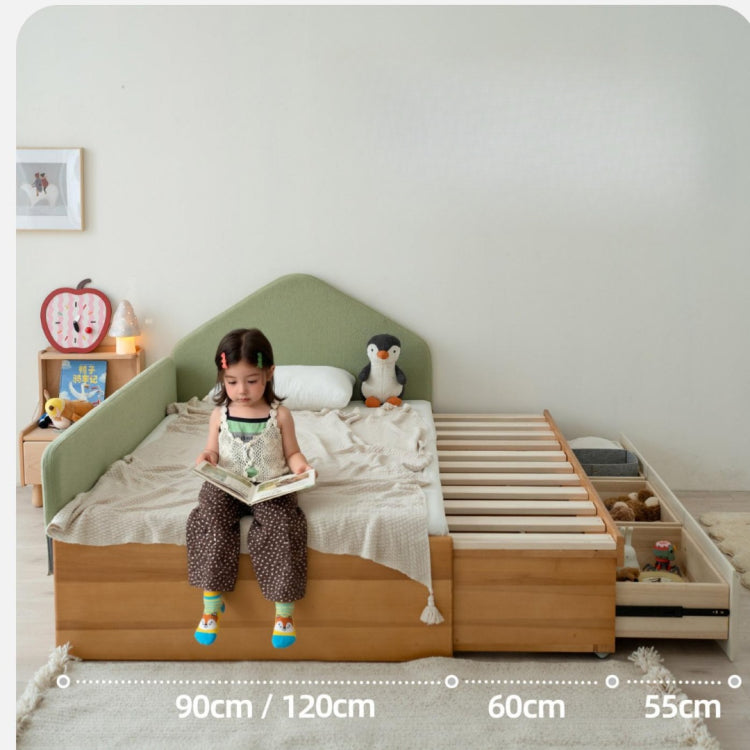 伸縮式キッズベッド 天然木無垢材 幅調整可能 収納引き出し付き tsh-112-17