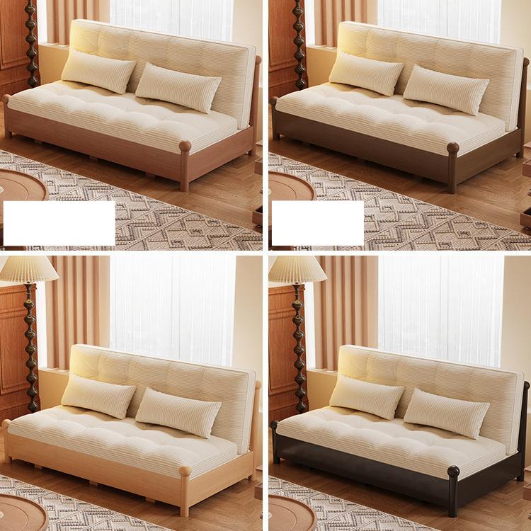 折りたたみソファベッド 実木フレーム リビング・書斎対応 ラタン編み 引き出し式 伸縮ミニソファ 綿麻ファブリック zx-1229-10