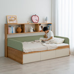 伸縮式キッズベッド 天然木無垢材 幅調整可能 収納引き出し付き tsh-112-17