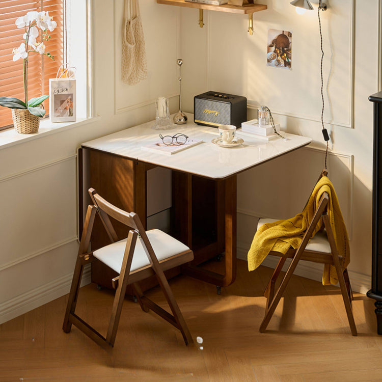 可動式 折りたたみダイニングテーブルセット 140cm 岩板／無垢材天板 収納付き 折りたたみチェア一体型 省スペース zzjjgcd-1139