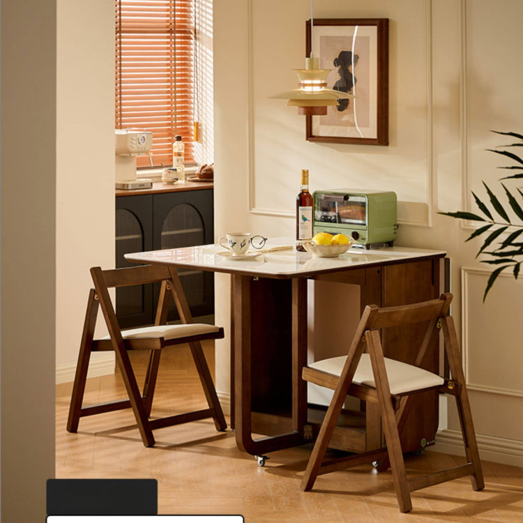 可動式 折りたたみダイニングテーブルセット 140cm 岩板／無垢材天板 収納付き 折りたたみチェア一体型 省スペース zzjjgcd-1139