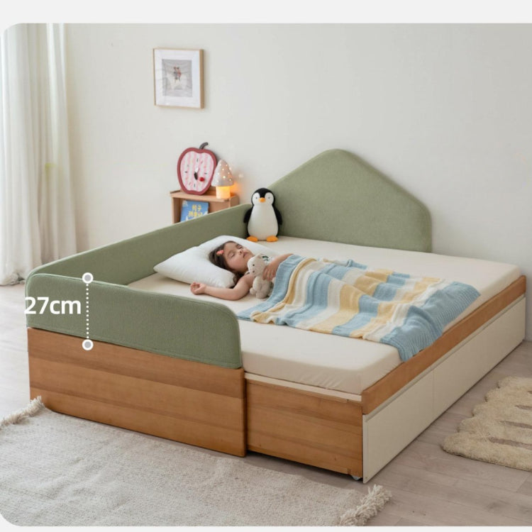伸縮式キッズベッド 天然木無垢材 幅調整可能 収納引き出し付き tsh-112-17