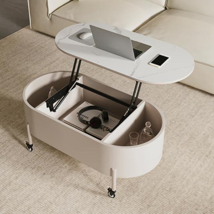楕円形昇降式リビングテーブル 家庭用多機能伸縮センターテーブル 可動式デザイン hmysl-5481
